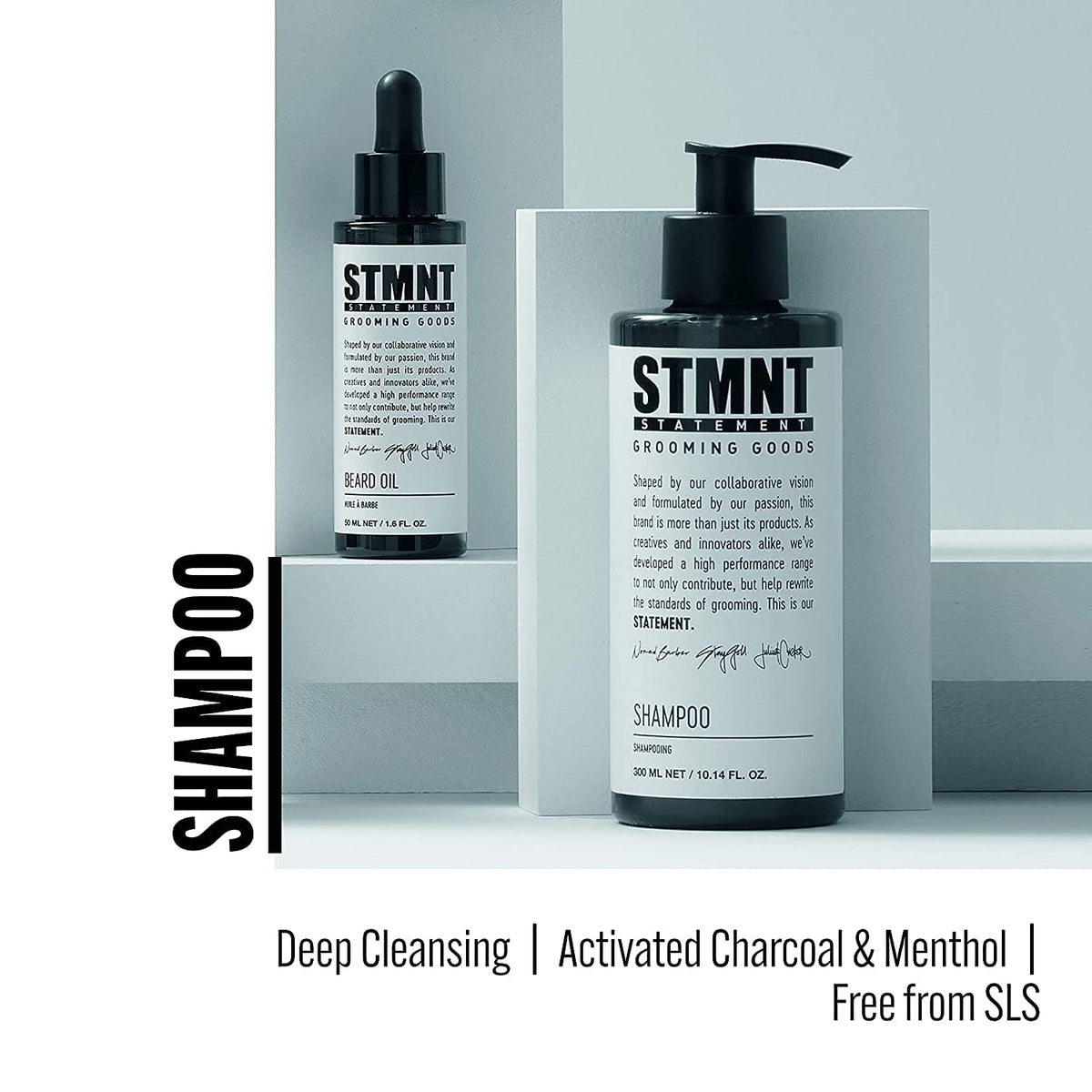 Gray STMNT Grooming Goods Shampoo | SLS/SLES Sulfates Free | Activated Charcoal & Menthol | Removes Build Up | All Hair Types