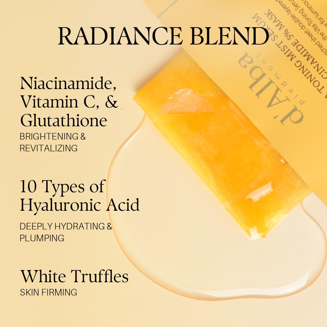 Wheat d'alba Piedmont Vita Toning Niacinamide 5% Mask (4 Sheets), Hydrating Face Mask with Vitamin C, Glutathione & White Truffle, Radiance Boosting, Korean Skin Care
