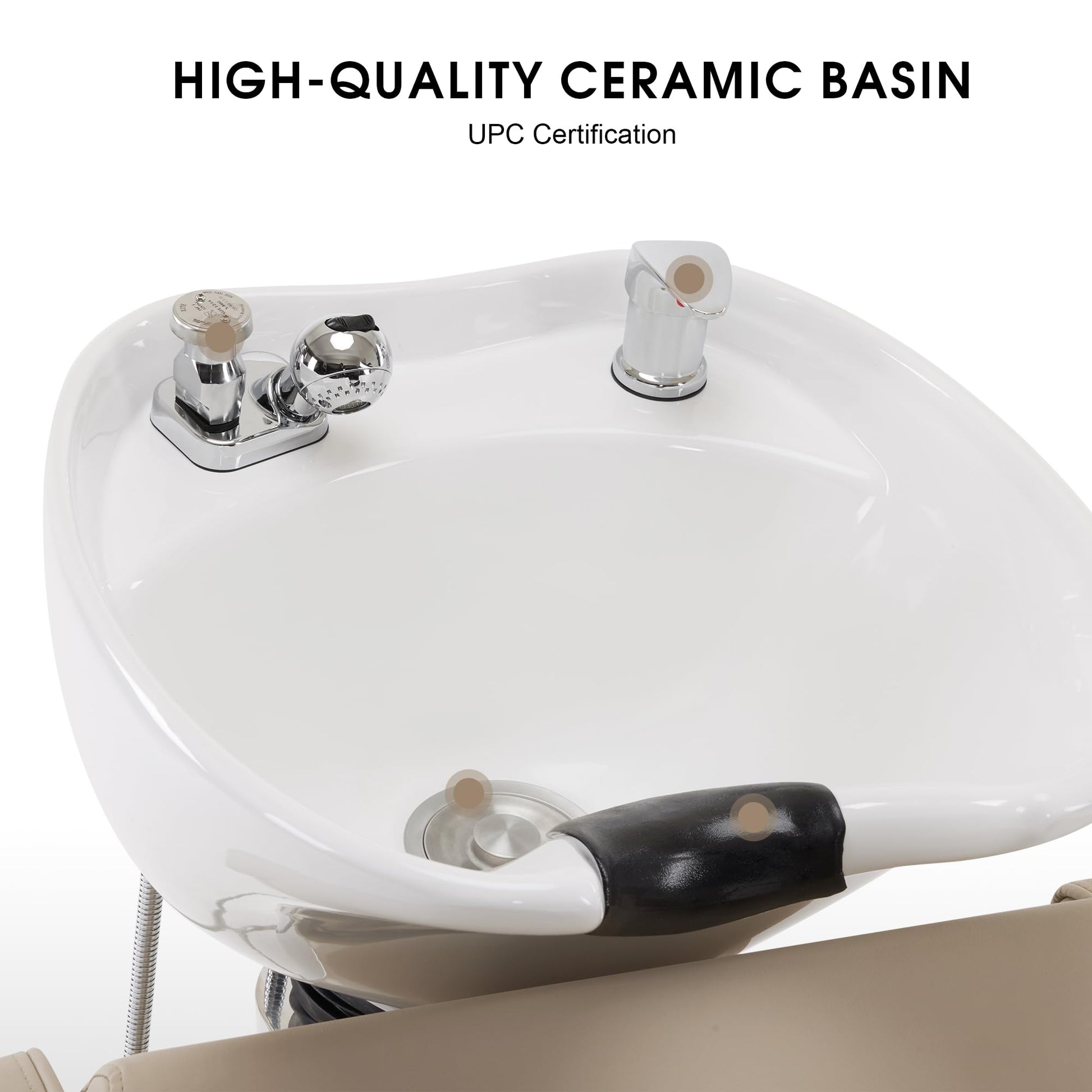 White Smoke BarberPub Backwash Shampoo Station Chair, Adjustable Porcelain Ceramic Hair Wash Bowl Sink Unit Station, Reclining Shampoo Station Chair for Spa Beauty Salon Hair Salon Equipment 9303 (Beige)