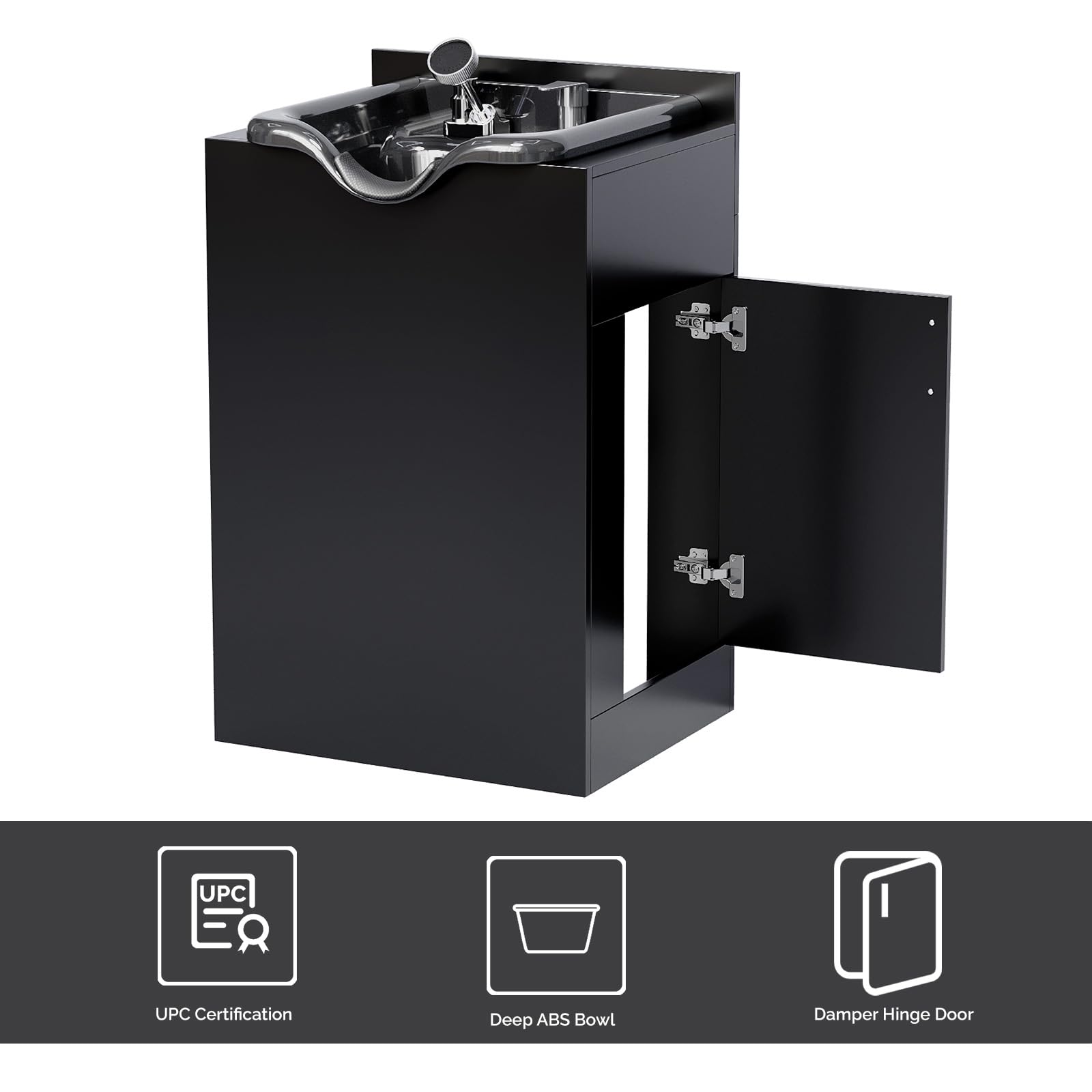 White Smoke OmySalon Shampoo Bowl with Cabinet, Salon Wet Station with Sprayer Faucet Shampoo Cabinetry, Portable Hair Wash Sink for Beauty Spa Barber