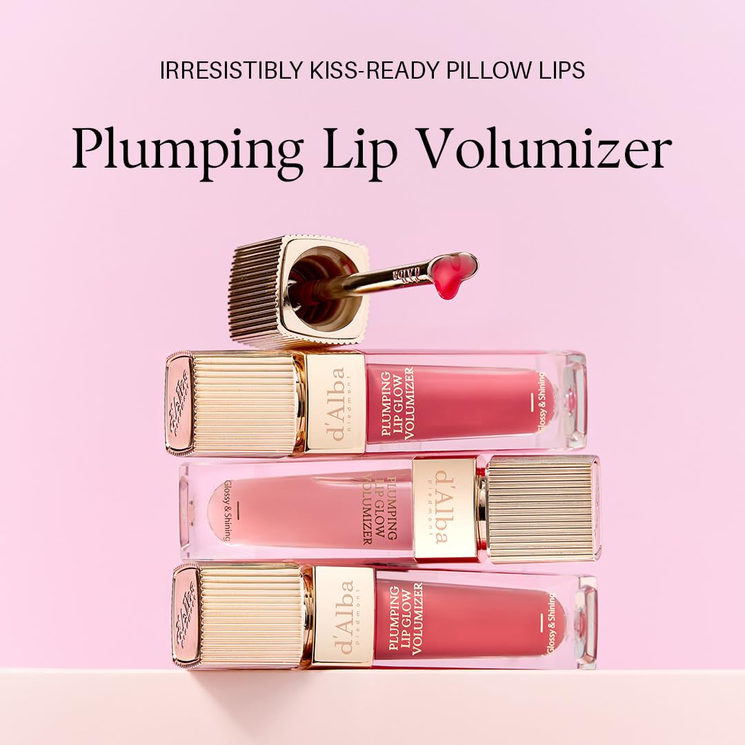 Misty Rose d'alba Piedmont Lip Glow Mood Volumizer, Hydrating Lip Gloss with Vegan Ceramide & Vitamin C & E, Fuller Lips, Volumizing Lip Gloss, Glowy Finish, Feeble Pink (4 Colors) (0.17 fl oz.)