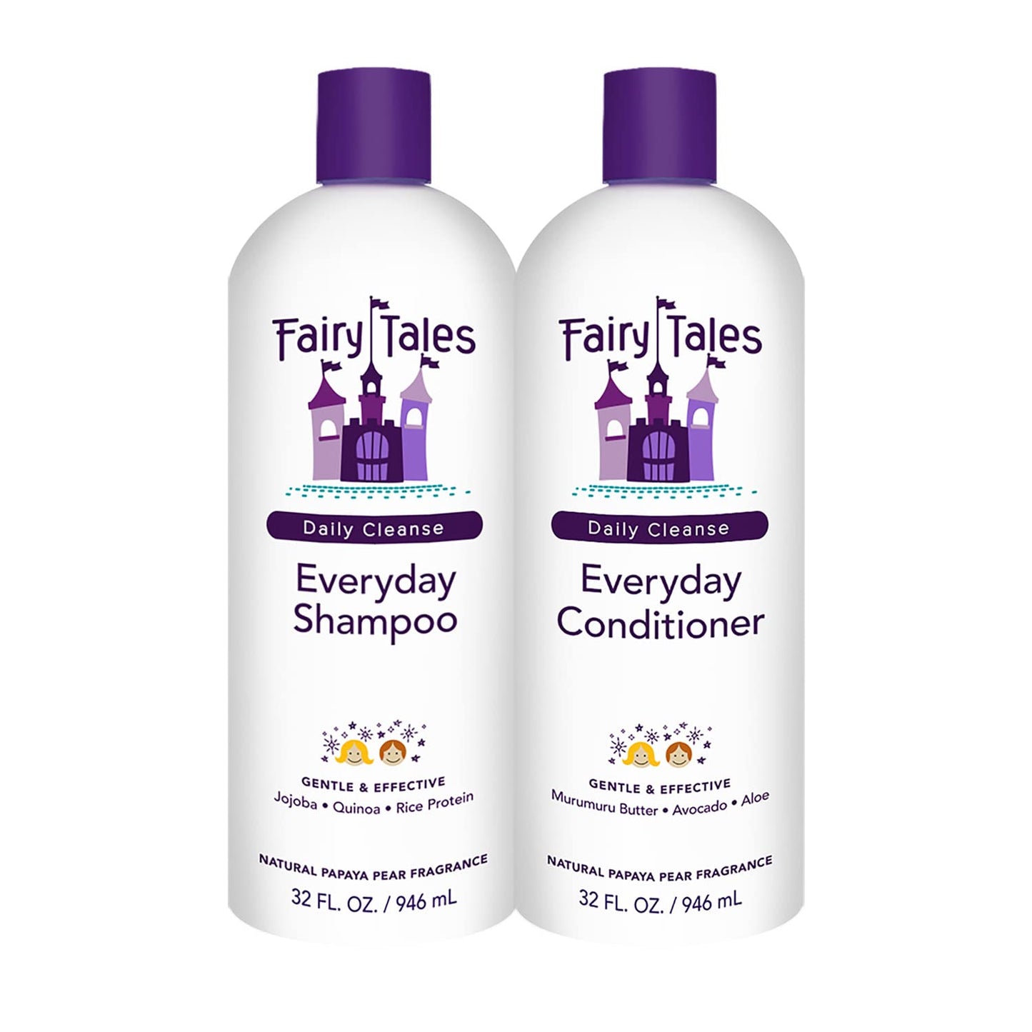 White Smoke Fairy Tales Daily Cleanse Everyday Kids Shampoo + Conditioner set - Gentle Natural Defining Product, Tangle Free, Moisturizing and Hydrating, Clean + Natural Ingredients - Paraben Free - 32 oz. (2PK)