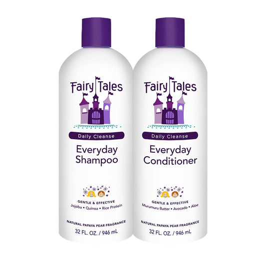 White Smoke Fairy Tales Daily Cleanse Everyday Kids Shampoo + Conditioner set - Gentle Natural Defining Product, Tangle Free, Moisturizing and Hydrating, Clean + Natural Ingredients - Paraben Free - 32 oz. (2PK)