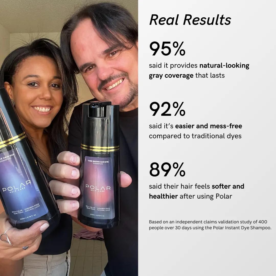 Lavender Polar Haircare - Dark Brown Hair Dye Shampoo for Women and Men - Shampoo Hair Dye for Gray Hair, Semi-Permanent Hair Color Kit, Dark Brown Hair Dye Shampoo, Quick Application Skin-Safe 6.76 Fl Oz