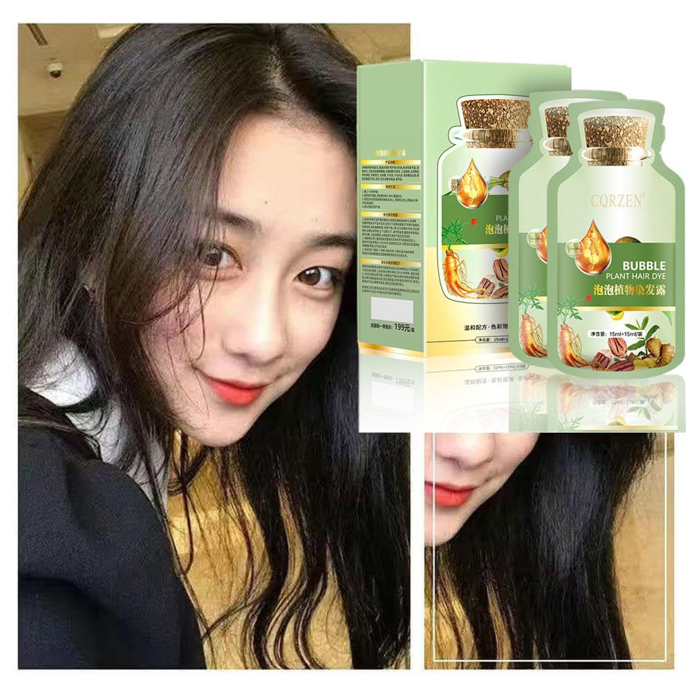 White Smoke YG LianKai Natural Plant Hair Dye, New Botanical Bubble Hair Dye 20ml 10Packs/Box, Pure Plant Extract for Grey Hair Color Bubble Dye, Color Conditioner Shampoo (Natural Black)