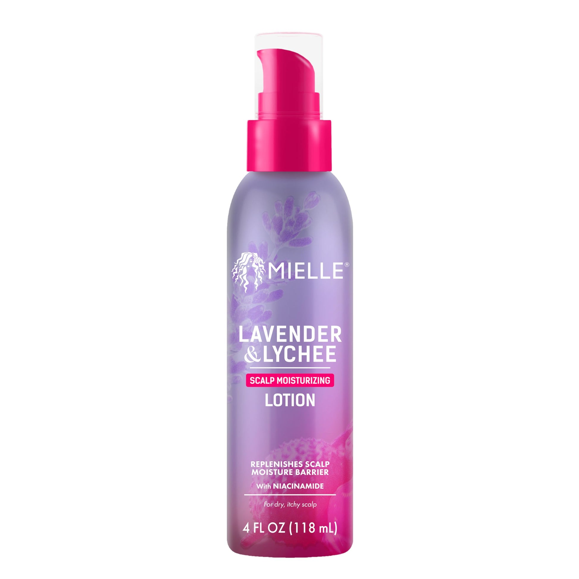 White Smoke Mielle Organics Lavender & Lychee Scalp Moisturizing Lotion, Leave-In Treatment for Dry Itchy Scalp, Lightweight Scalp Moisturizer with Niacinamide Aloe Menthol, Protective Styles, 4 fl oz