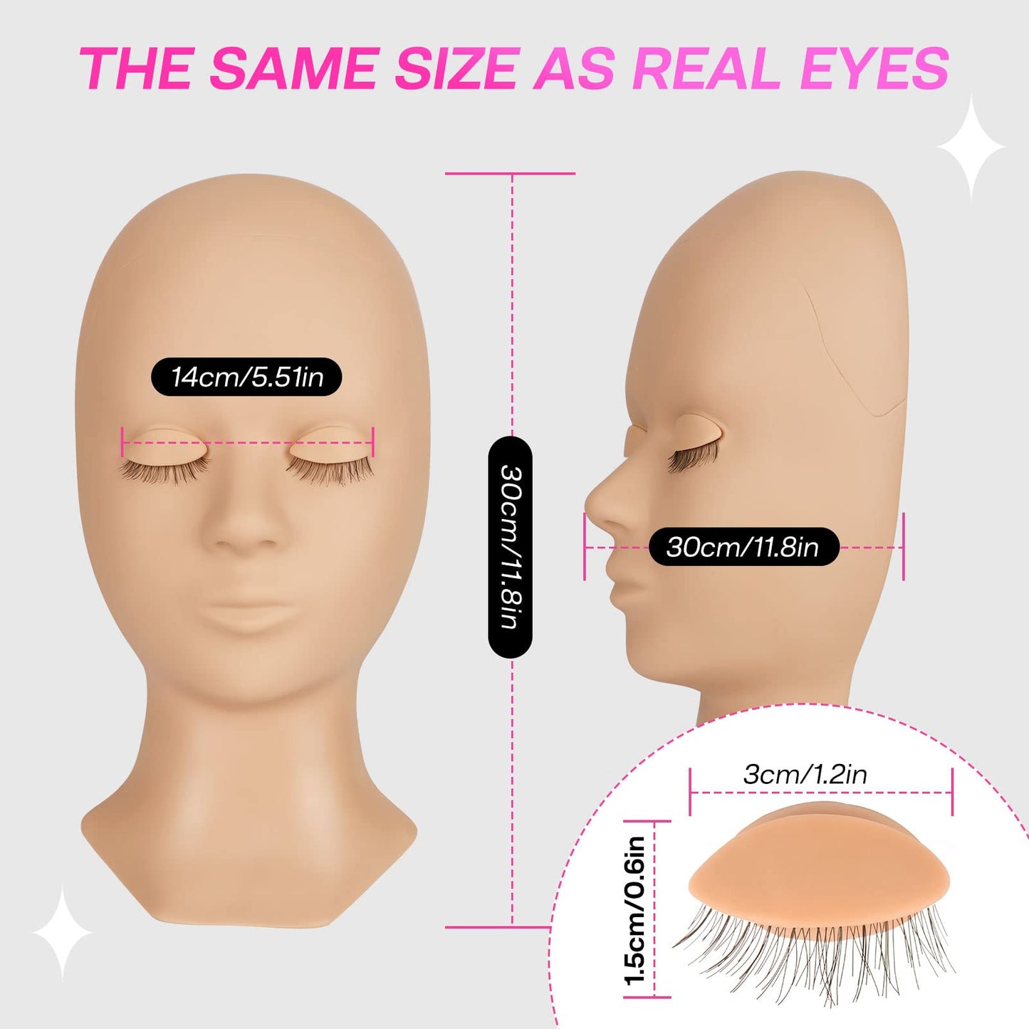 Lavender Lash Mannequin Head, CALAILIS Mannequin Head, Eyelash Extension Mannequin Head, Doll Head for Lash Extensions, Eyelash Mannequin Head with 4 Pairs Removable Eyelids (Skin Colour)