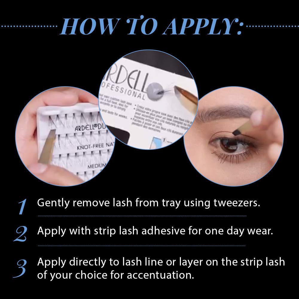 Black Ardell False Eyelashes Individual Lashes Trios Medium Black, Reusable DIY Lash Clusters, Eyelash Extensions, 4 Pack