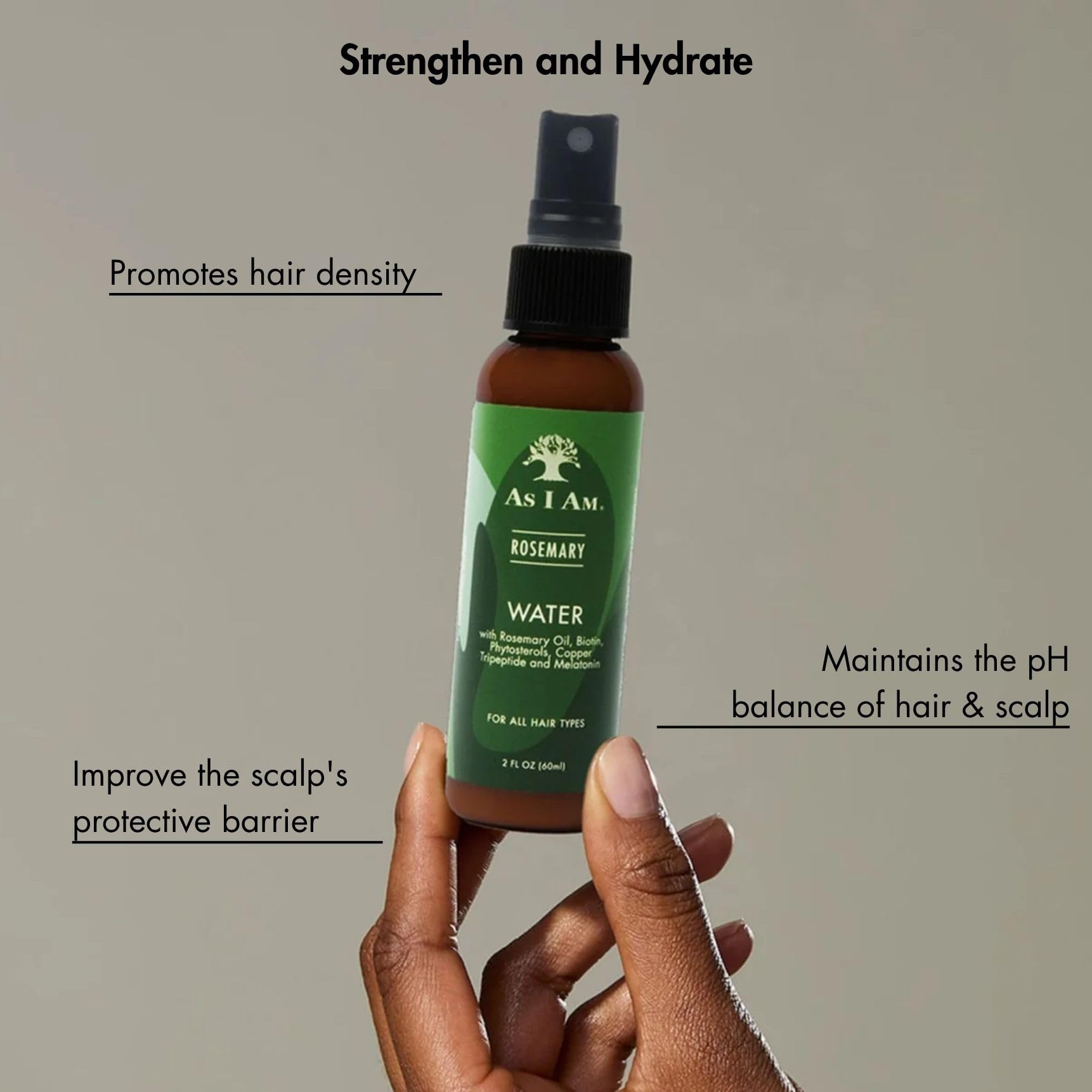 Dark Sea Green As I Am Rosemary Water - 2 Fluid ounce - with Biotin & Saw Palmetto