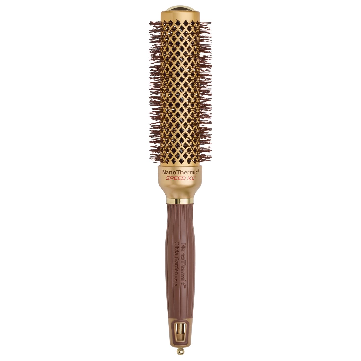 White Smoke Olivia Garden NanoThermic Ceramic + Ion Speed XL Round Thermal Hair Brush - Not Electrical - Professional Blowout Brush for Normal to Thick Hair - 1 1/4"-Diameter Barrel - NTXL-34