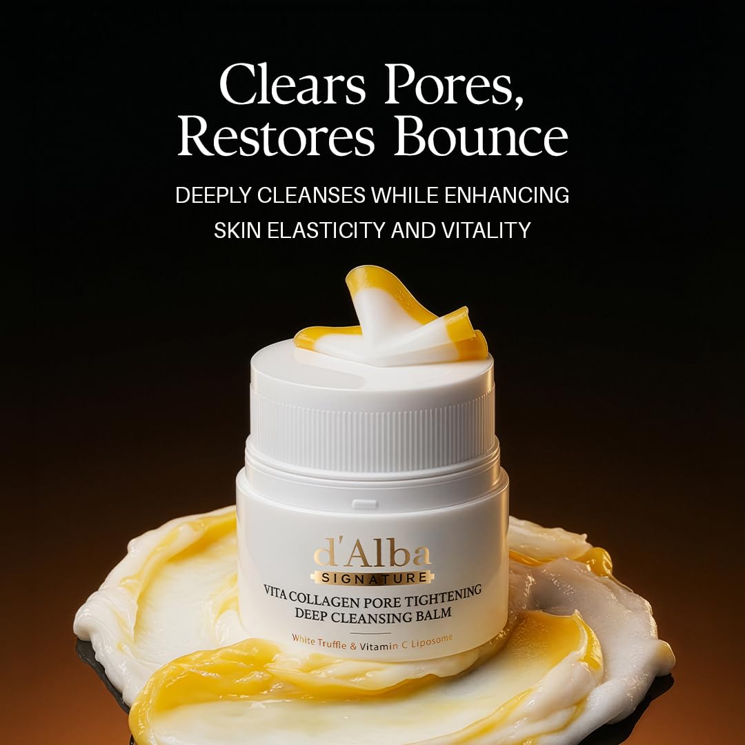 Black d'alba Piedmont Signature Vita Collagen Deep Cleansing Balm (1.69 fl oz), All-in-One Makeup Remover with Vitamin C, Pore Care, 3-in-1 Balm Oil Milk Cleanser