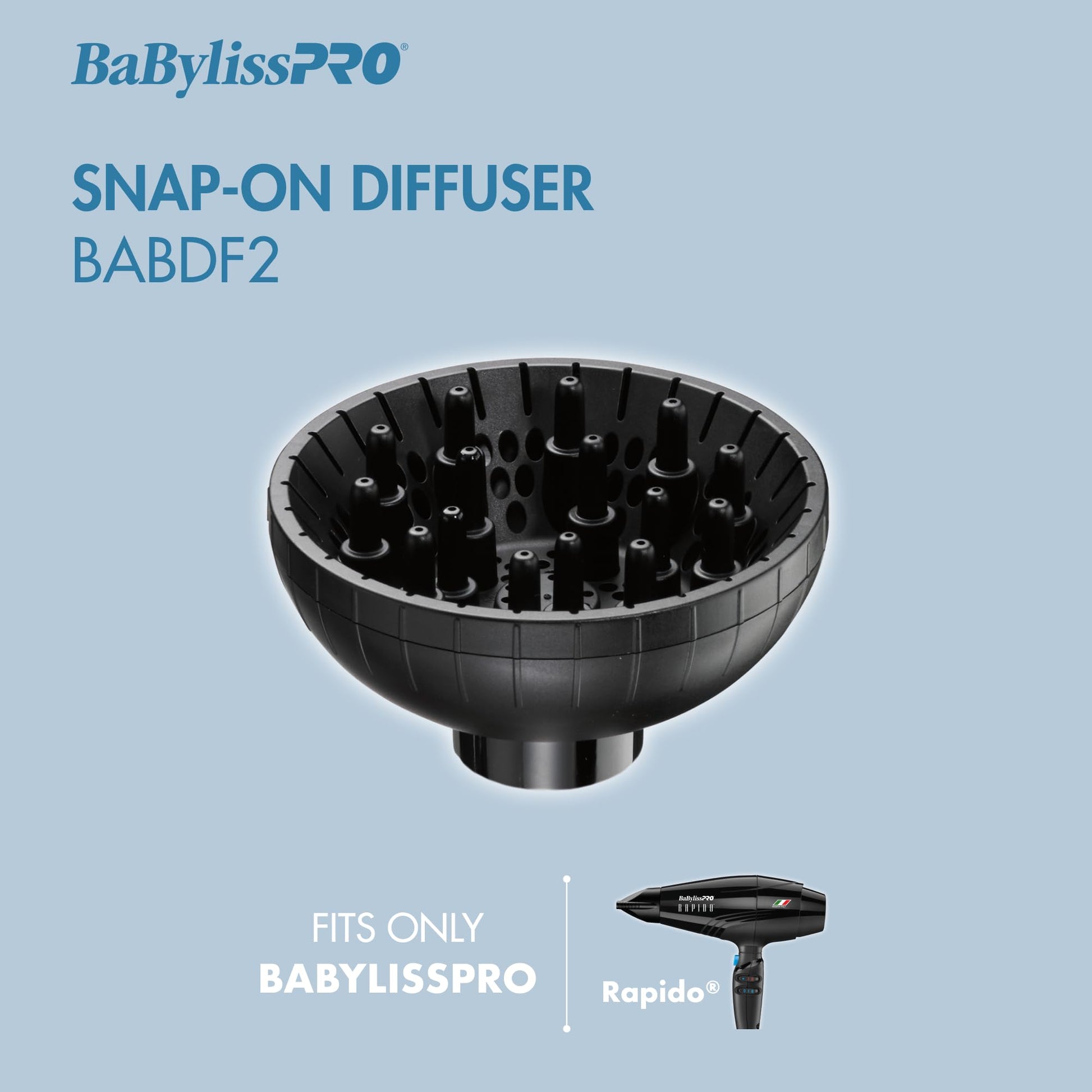Light Steel Blue BaBylissPRO Snap-On Diffuser Attachment for Hair Dryer - for Rapido 1.0 or Brava Hair Dryer ONLY, BABDF2