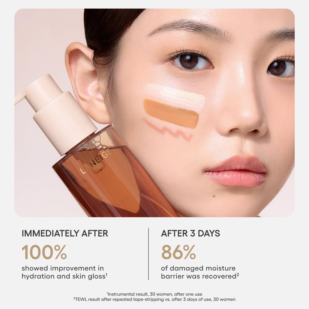 White Smoke LANEIGE Perfect Renew Nourishing Oil-to-Foam Cleanser: 2-in-1 Anti-Aging Face Wash for a Radiant Glow to Remove Makeup, Sunscreen, & Impurities