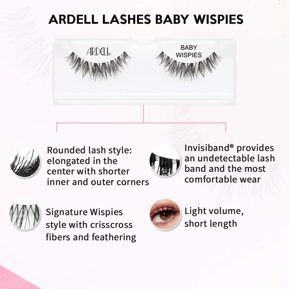 White Smoke Ardell False Eyelashes Baby Wispies - Black, Natural Look, Lightweight, Long-Lasting, Fluffy, Full Lashes, 4 Pack