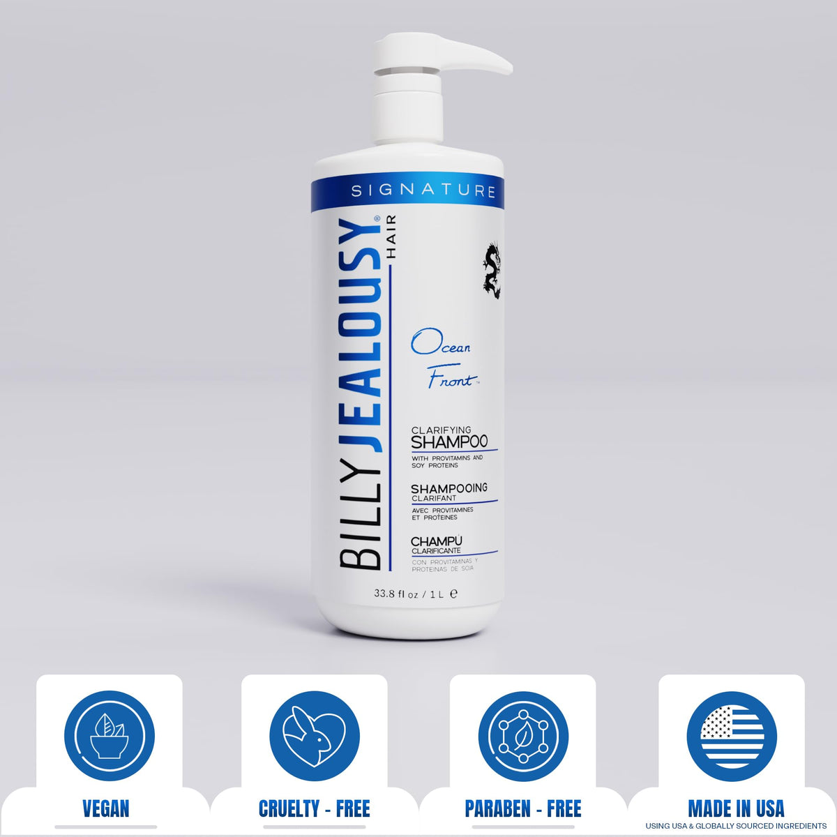 Light Gray Billy Jealousy Ocean Front Clarifying Shampoo for Build Up, Excess Oil, Dirt, Product & Hard Water, Refreshing Oily Hair Shampoo for Men, Scalp Detox Unclogs Hair Follicles, Paraben-Free, 33.8 Fl Oz