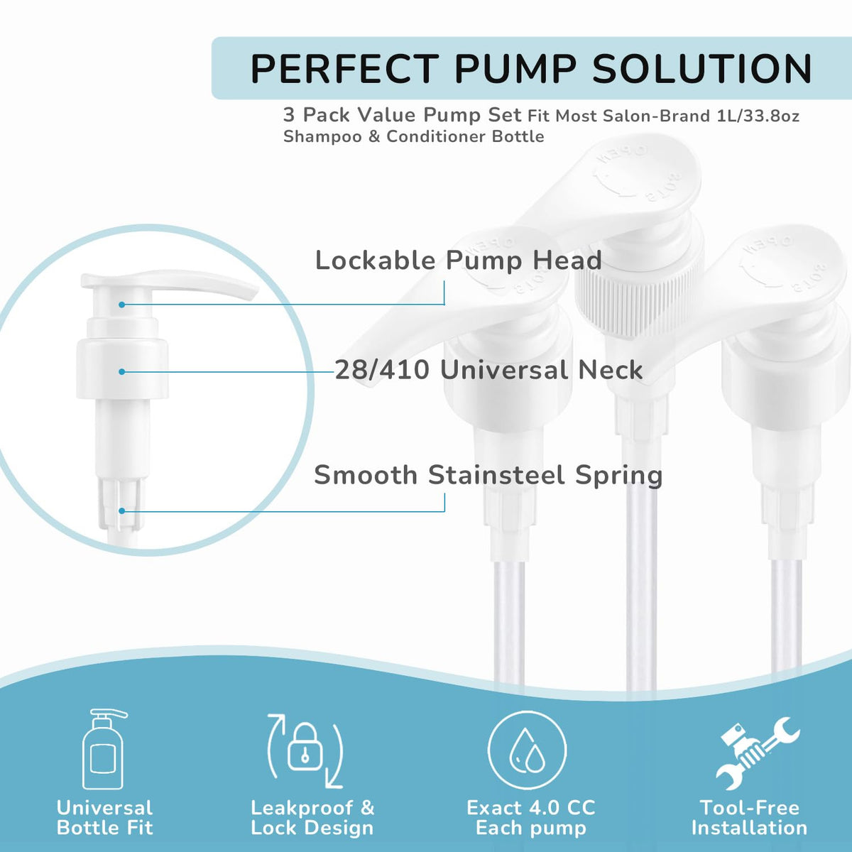 White Smoke 3 Pcs Dispenser Pump Replacement Compatible with Biolage Shampoo and Conditioner 1 L/33.8 Fl Oz Bottle, Liter Pump Dispenser for Biolage