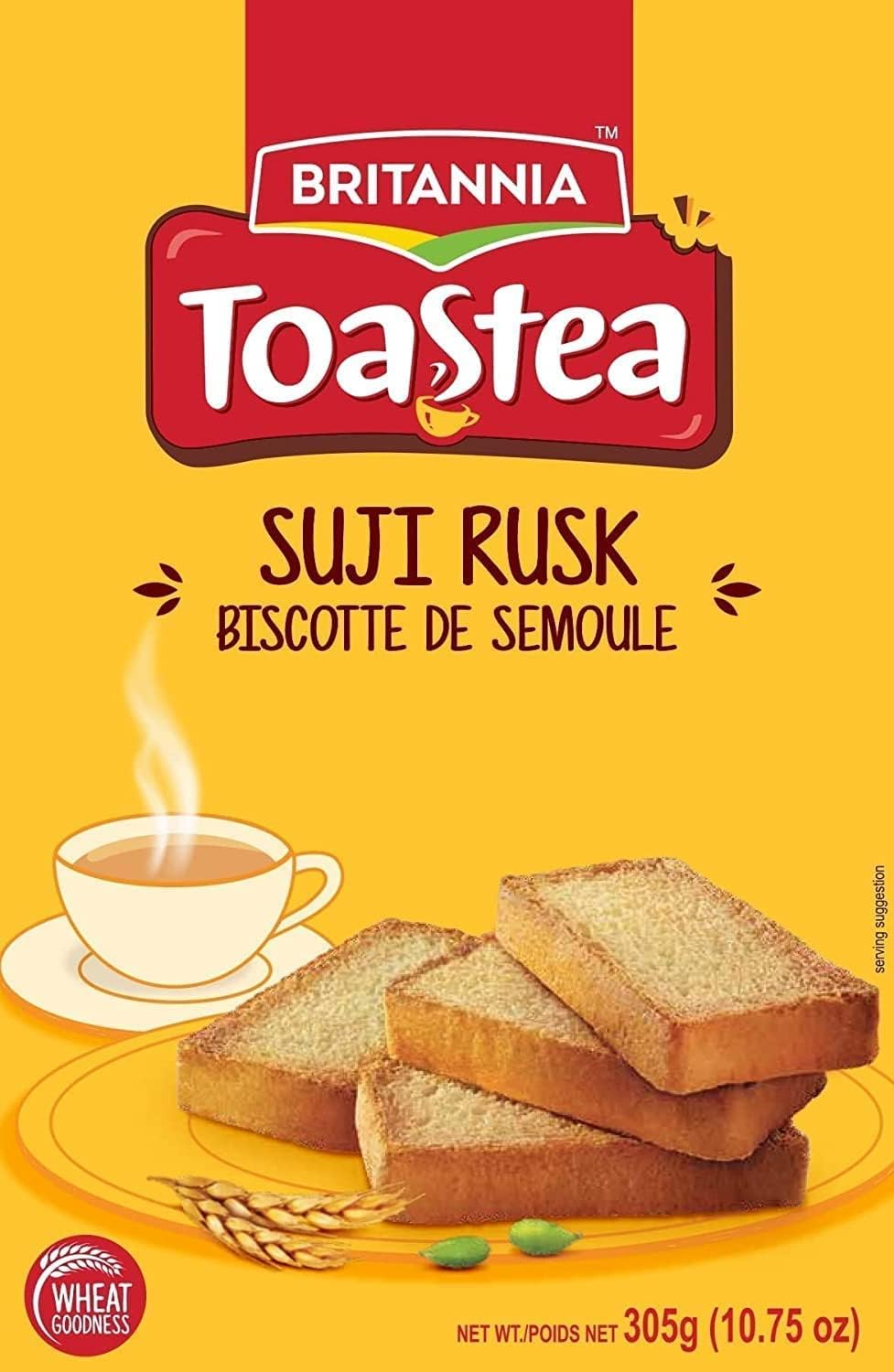 Gold BRITANNIA Toastea Suji Rusk 10.75oz (305g) - Biscotte De Semoule - Crispy Tea Time Snack - Crispy Crunchy Toast (Pack of 4)