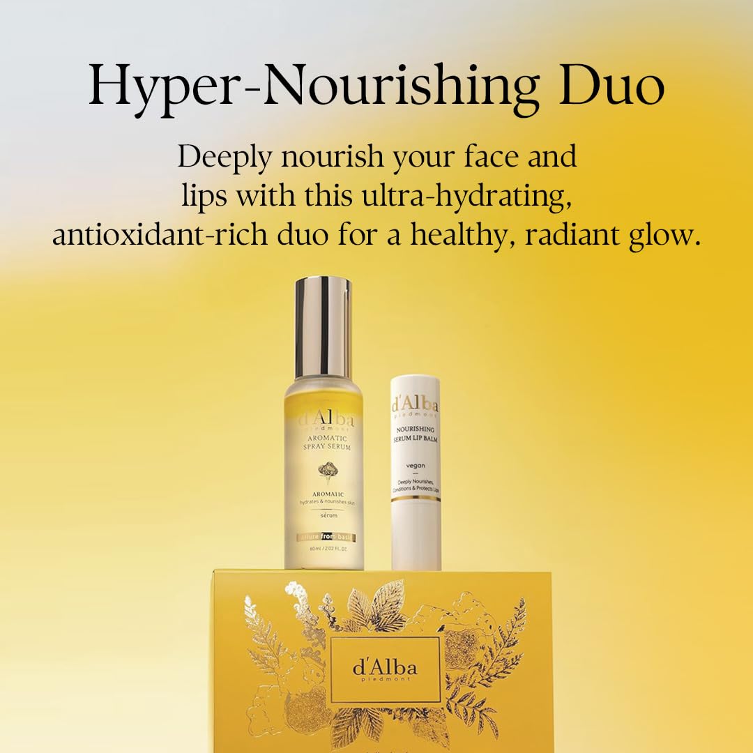 Light Goldenrod d'alba Piedmont White Truffle Vegan Gift Set, First Aromatic Spray Serum and Nourishing Lip Balm 35g – Deep Hydration & Antioxidant Care, Vegan Facial Mist & Lip Treatment Duo, Hypoallergenic