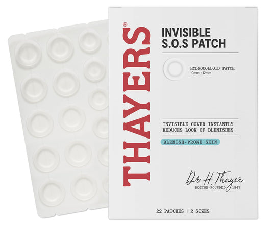 Lavender THAYERS Invisible S.O.S Hydrocolloid Acne Pimple Patch, Ultra-Thin Design Instantly Reduces Look of Blemishes, Set of 22 Pimple Patches