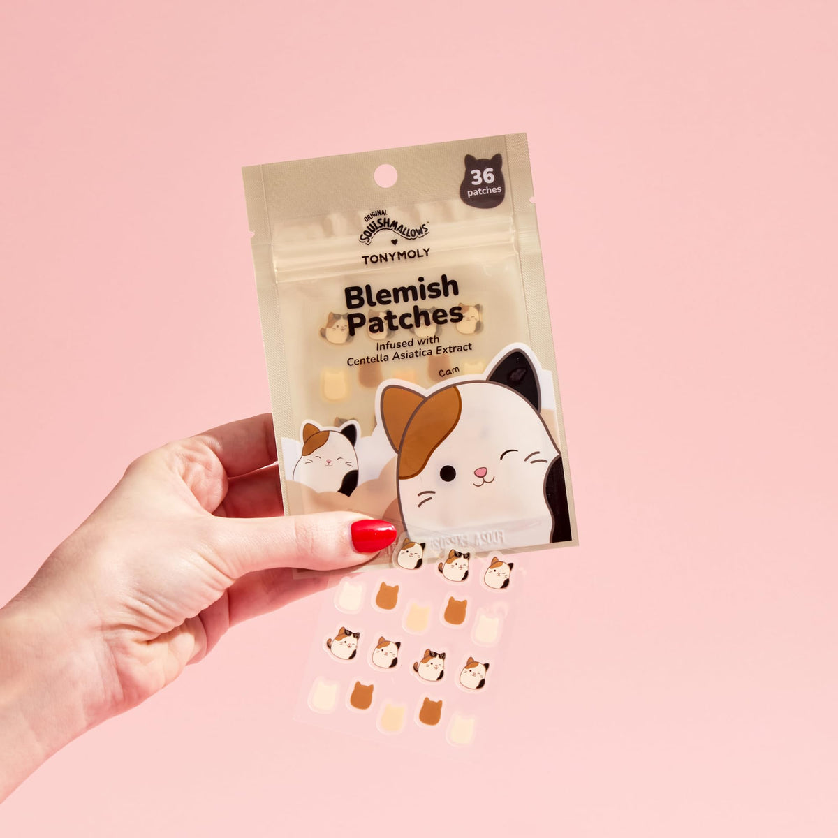 Pink TONYMOLY x Squishmallows Cam Hydrocolloid Acne Blemish Patches, 36 Count