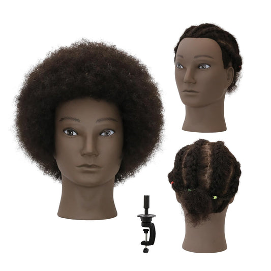 White Smoke WDQXCQA Afro Male Mannequin Head 8-inch mannequin head with 100% human hair that can be bleached or dyed to suit hair styling practice cutting practice styling practice and braiding practice