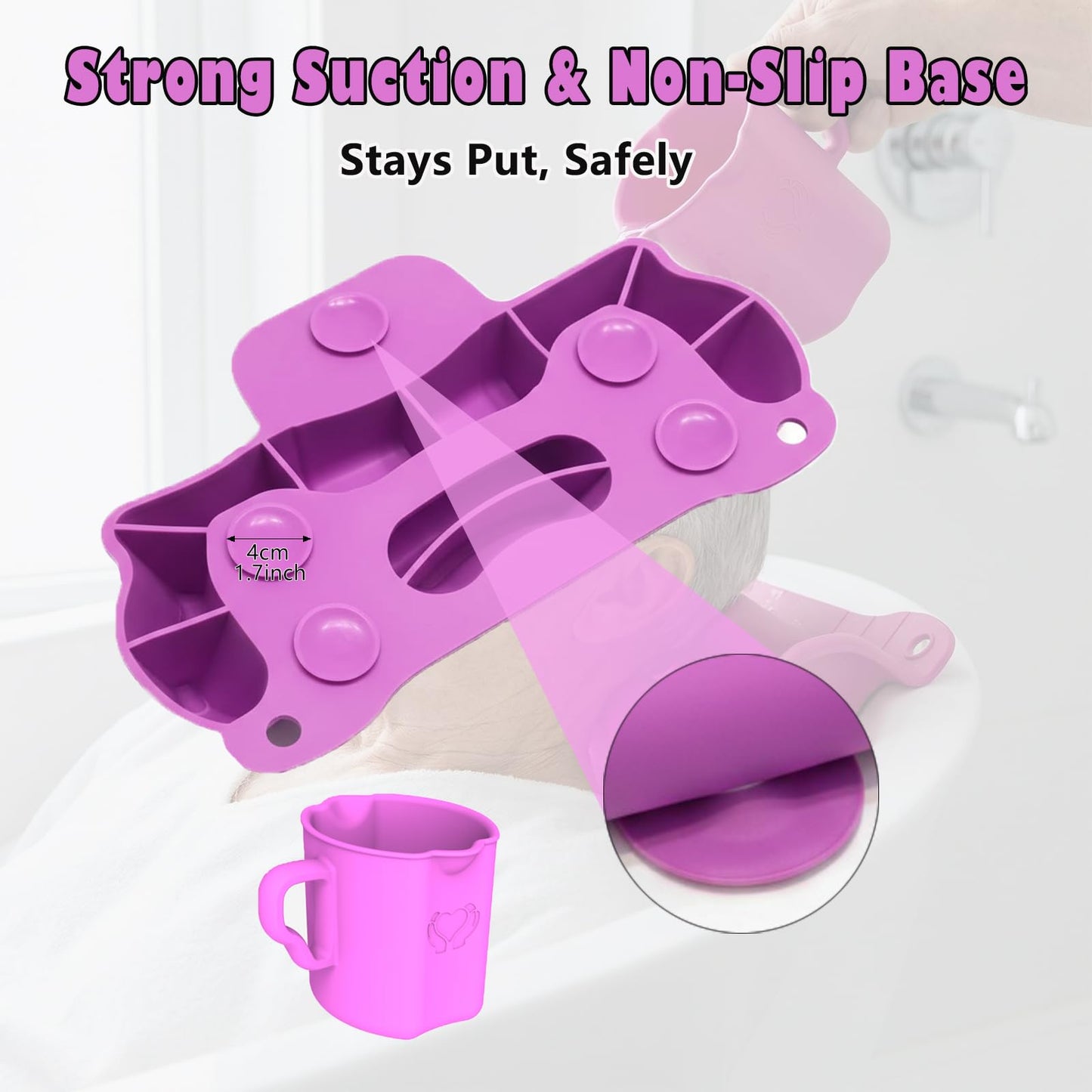 Lavender Cinlitek Portable Shampoo Bowl，Soft Silicone Hair Washing Basin with Neck-Floating Support for Kids, Elderly, Pregnant Women & Mobility Impaired, Ideal for Home Bathroom, Salon & Care Facilities