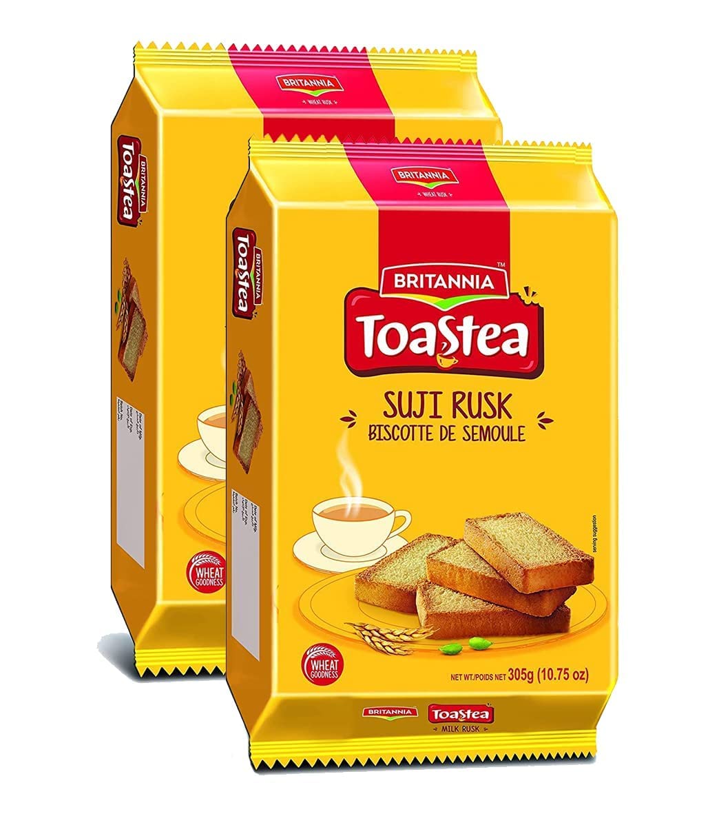 White Smoke Britannia Wheat Rusk & Tiger Glucose Variety Pack - Breakfast & Tea Time Snacks - Crunchy and Delicious (Pack of 1 Each)
