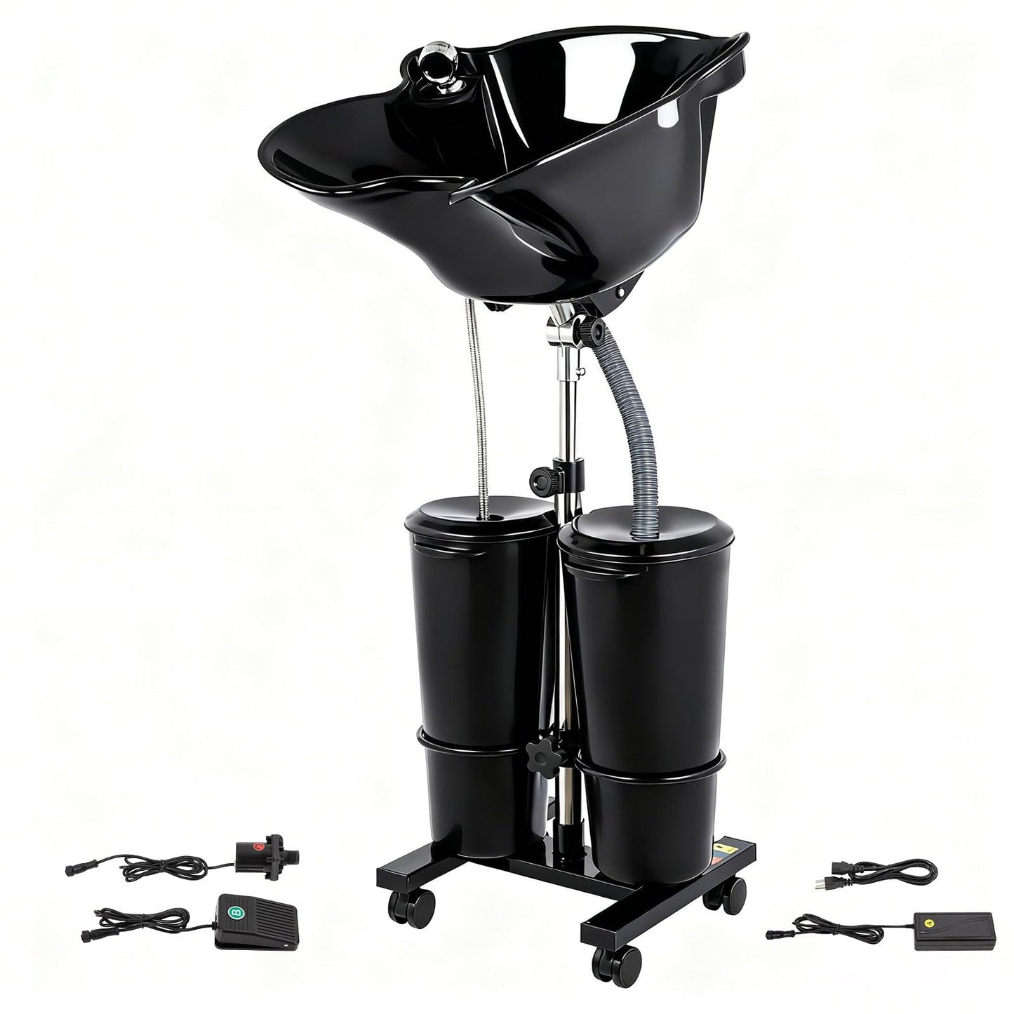 White Smoke Portable Shampoo Bowl, Hair Washing Station with Electric Pump,Shampoo Sink with 2 Buckets, Height and Angle Adjustable Portable Wash Bowl for Home & Barber Use, Black