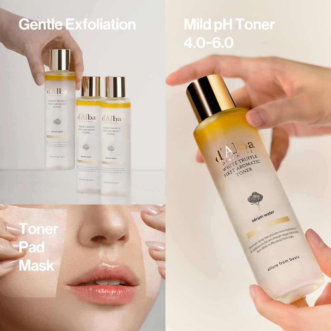 Light Gray d’Alba Italian White Truffle First Aromatic Toner, Vegan Skincare, Gentle Hydrating Toner with White Truffles, Weakly Acidic, Skin Texture Enhancement, Surfactant Free (5.24 fl oz.)