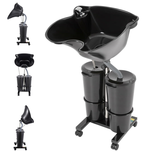 White Smoke Electric Portable Shampoo Bowl Shampoo Table Hairdresser's Shampoo Basin Home Sink Shampoo Tray With Adjustable Height and Downspout; Sprinkler with On/Off Switch (Black with 2 Buckets)