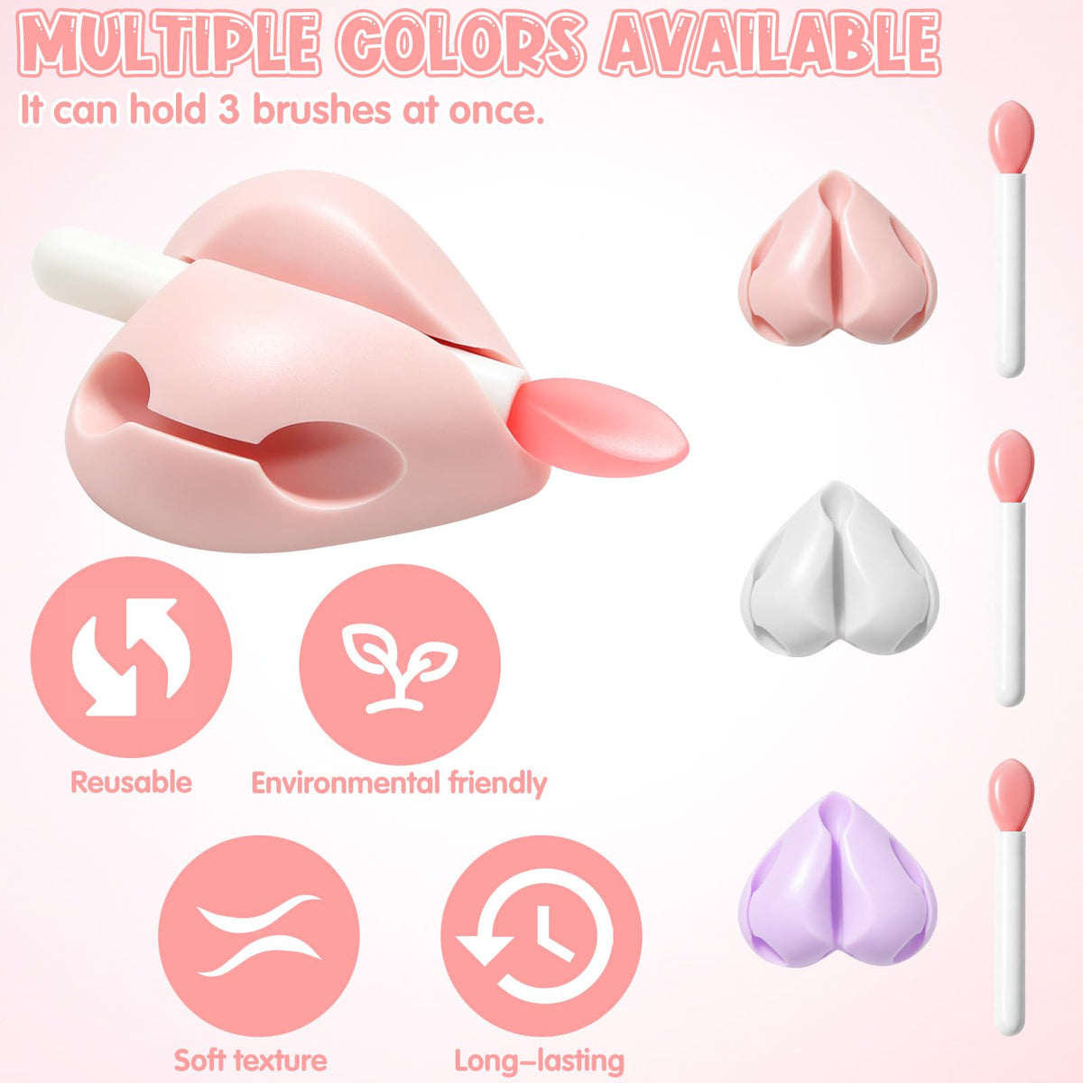 White Smoke 3Pcs Lip Brush Holder Silicone Mask Applicator with Holers & Spatulas, Reusable Protective Organizer for Laneige Lip Balm, Makeup Spatula Sleeve Cover, White Pink Purple