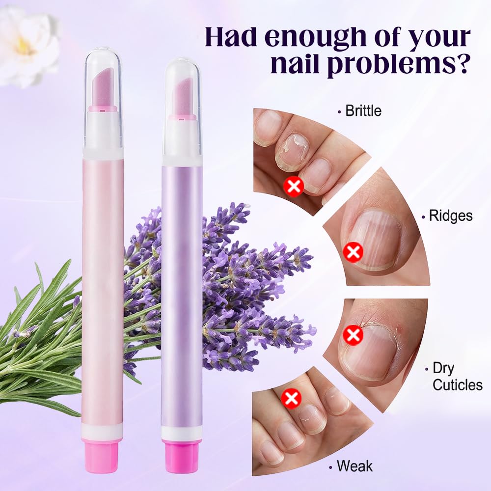 White Smoke Jurfest 2-In-1 Cuticle Oil Pusher Pen,Ceramic Cuticle Remover, Portable Nail Oil Pen, Moisturizing Supports a strong look For Nail Salon, Gentle Hangnail Remover For Women (Rose + Lavender)