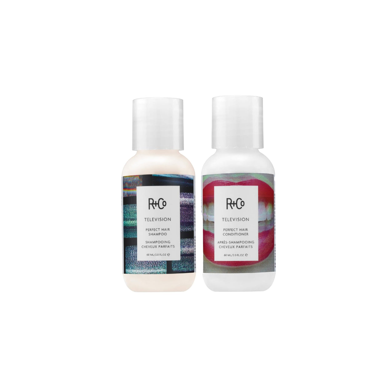 White Smoke R+Co Travel Size Shampoo and Conditioner