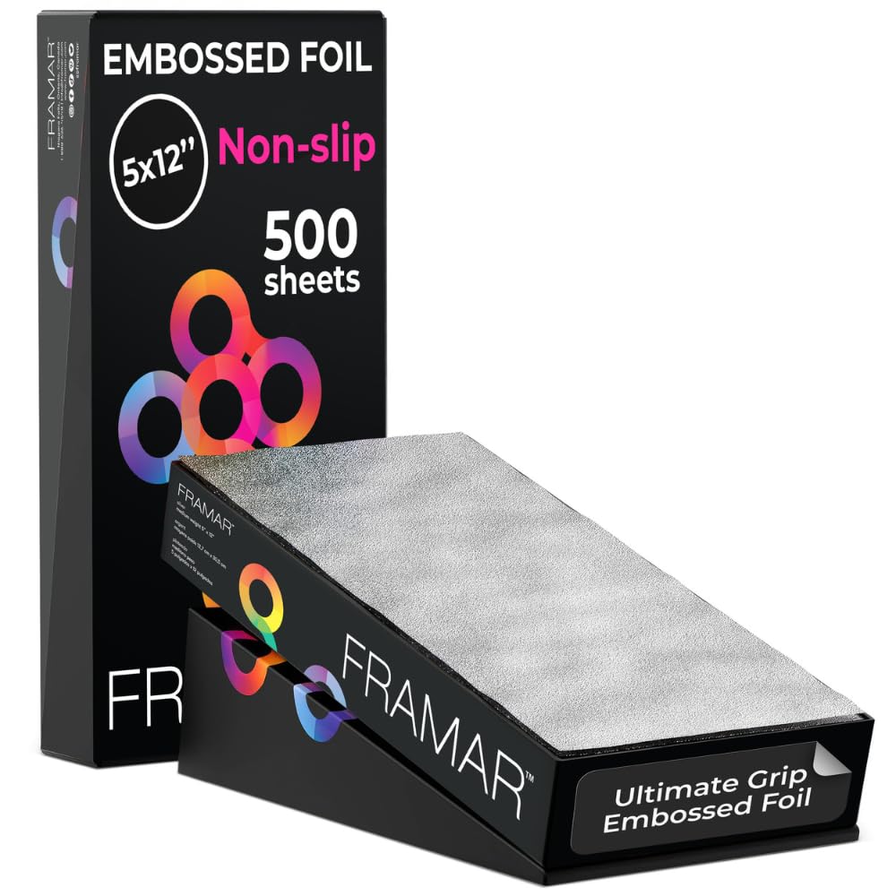 White Smoke FRAMAR 5x12 Silver Embossed Pre Cut Hair Foils For Highlighting – Hair Foil For Hair Highlighting, Highlight Foils For Hair, Non Slip - 500 Foil Sheets