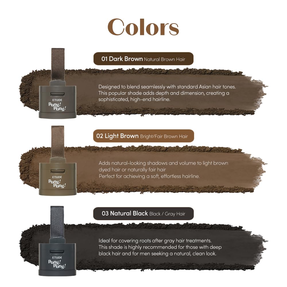 White Smoke ETUDE Hair Pang Pang hairline powder Root Touch Up Hair Color, Waterproof, For Facial Makeup, Hairline and Thin Hair - Natural Black