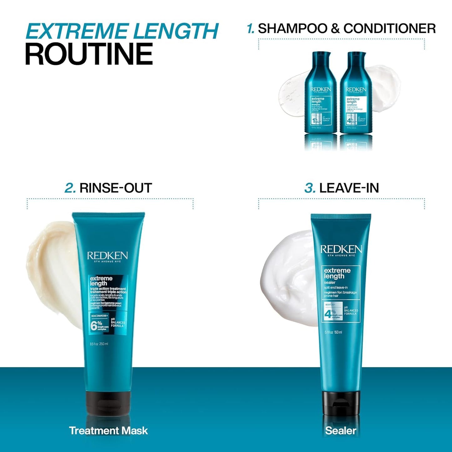 White Smoke Redken Extreme Length Shampoo For Damaged Hair - Prevents Breakage and Strengthens Hair, Infused With Biotin For Hair Growth, 10.1 Fl Oz