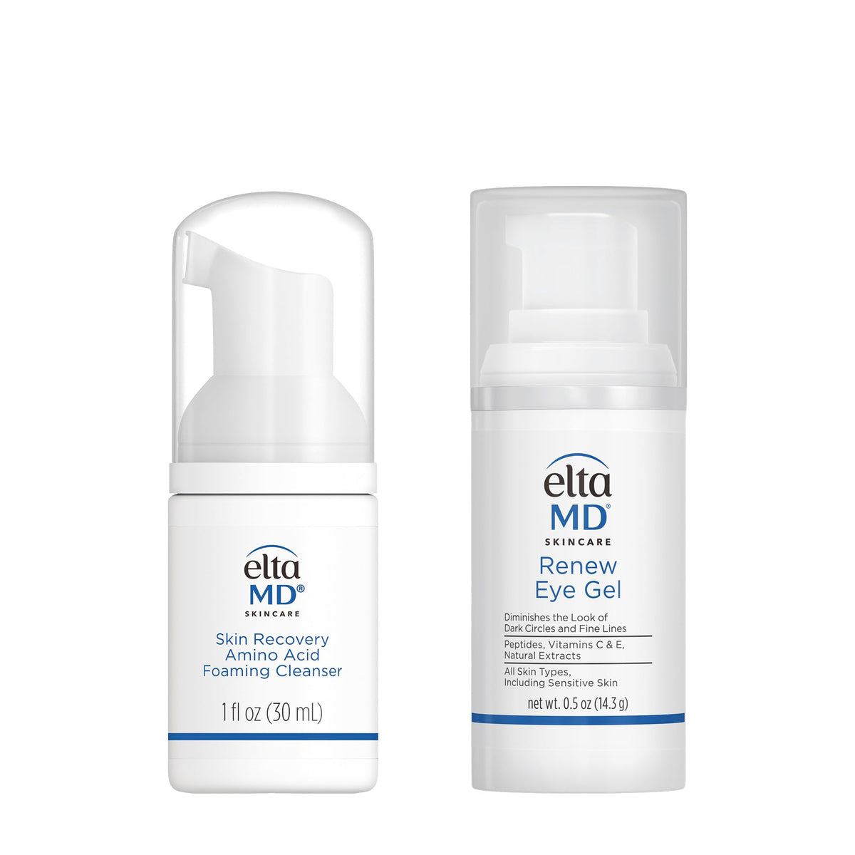 White Smoke EltaMD Skin Care Facial Care Set, Recovery Amino Acid Cleanser Trial Size and Renew Eye Gel