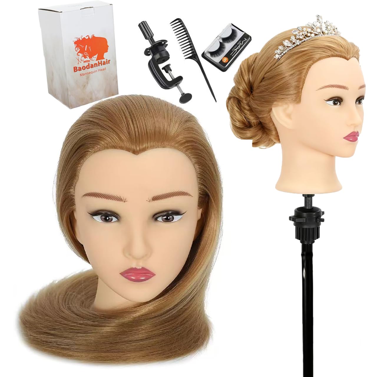 White Smoke Mannequin Head 80% Human Hair 28“ Cosmetology Manikin Doll Head Mannequin Head for Braiding Hairstylists Cosmetology Students Practice Styling with Free Clamp (blonde)
