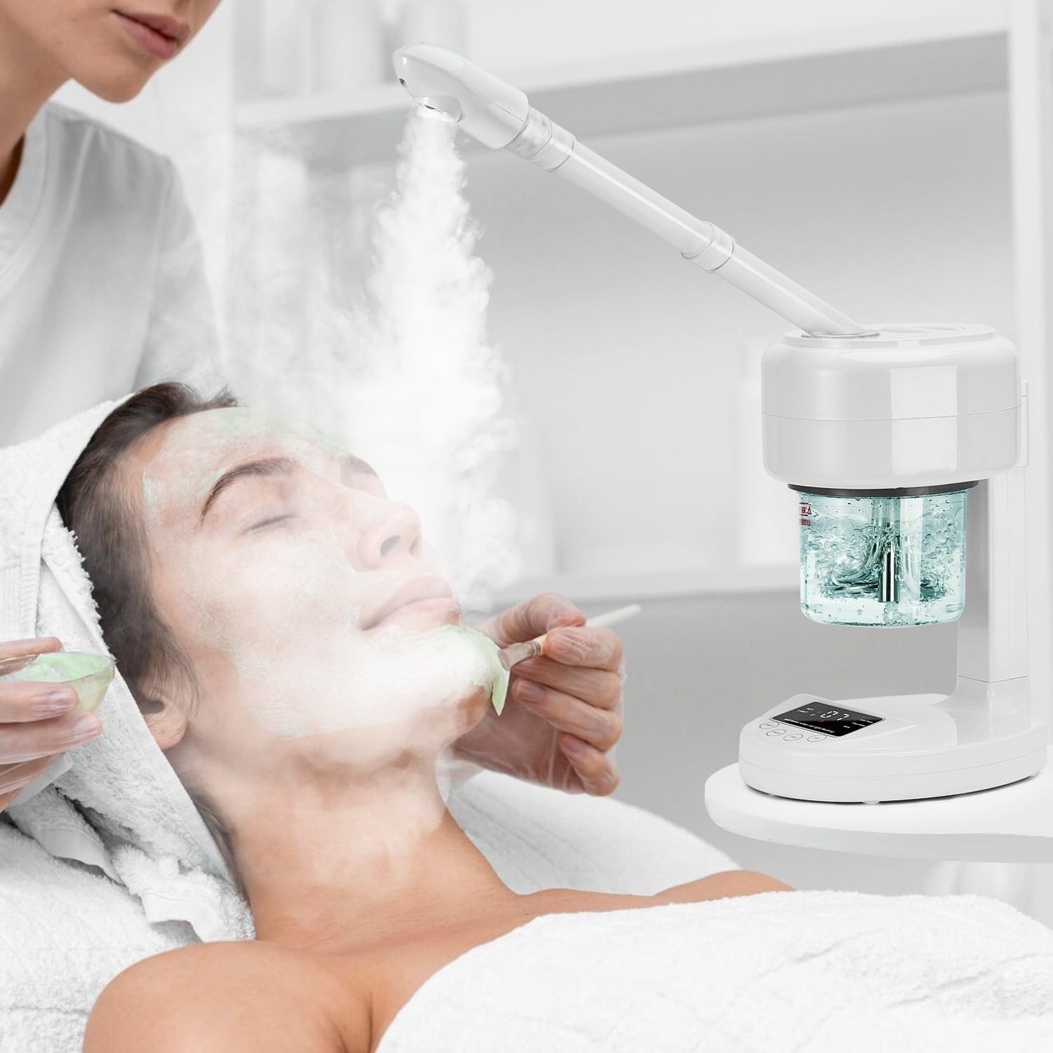 Light Gray JOSTZHXIN Facial Steamer Nano Ionic Face Steamer with Extendable Arm,Portable Facial Steamer 360°Rotating Nozzle Esthetician Steamer for Personal Care at Home or Salon