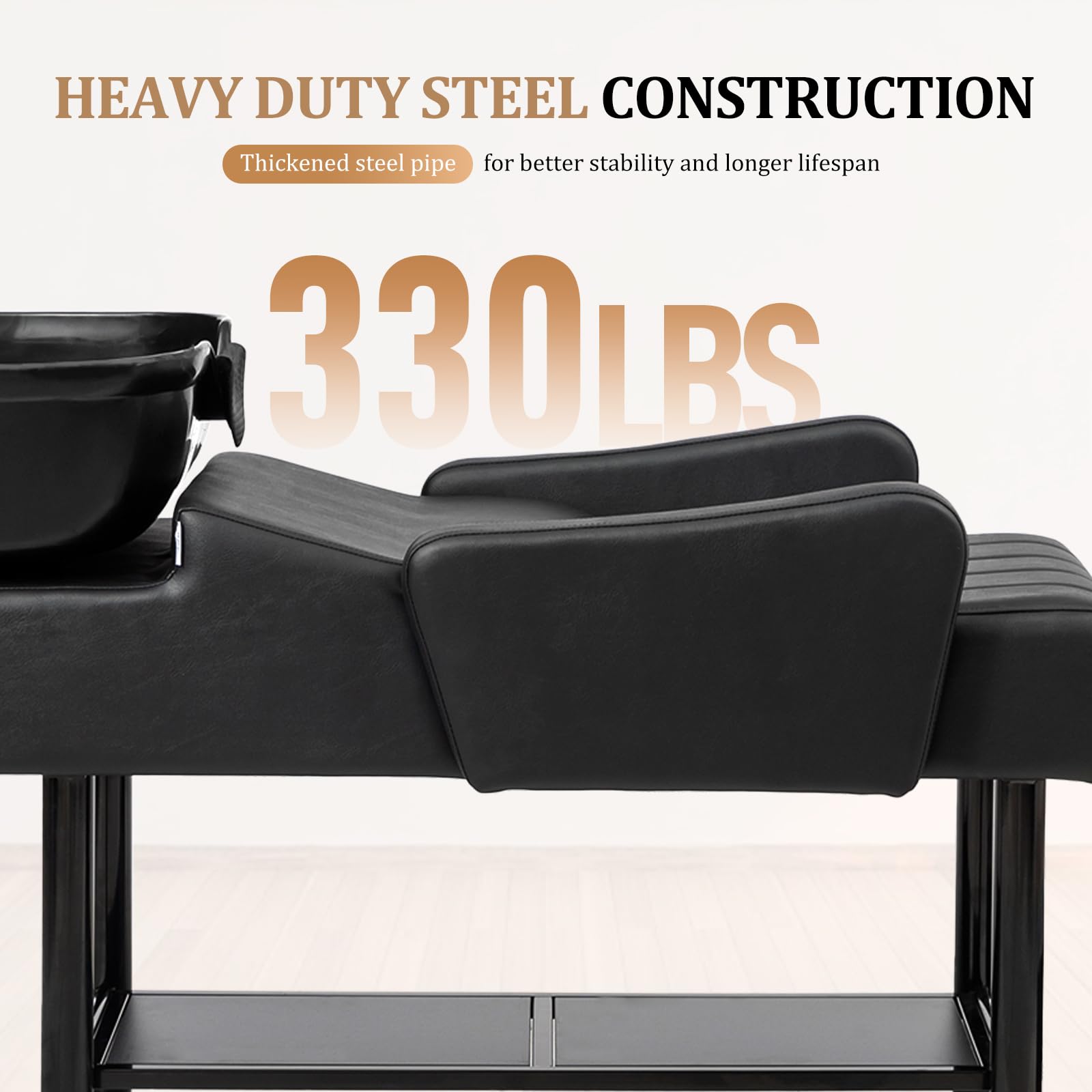 Dark Slate Gray Shampoo Bowl and Chair Set for Salon, Hair Washing Station for Hair Stylist, ABS Shampoo Sink with Footrest & Bottom Storage for Spa Beauty Barbershop