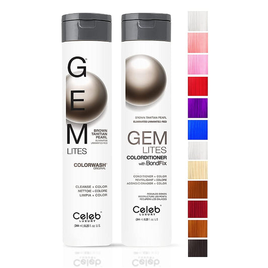 White Smoke Celeb Luxury Gem Lites Duo Color Depositing Colorwash Shampoo & Conditioner Set + Bondfix Bond Rebuilder, Semi Permanent Hair Color, Vegan Hair Dye, Brown Tahitian Pearl