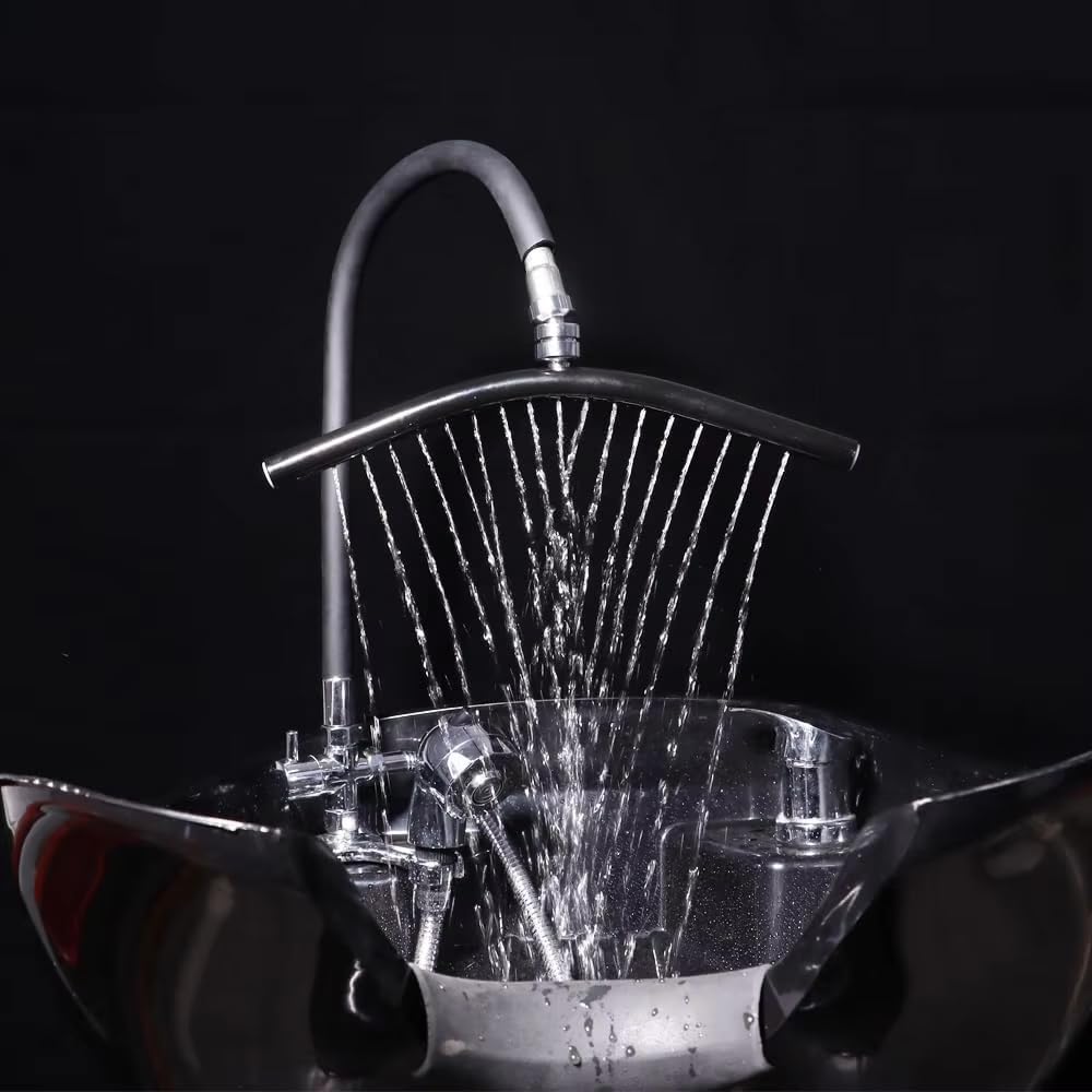 Black Hair Washing Equipment with Faucet for Baber Shop, Hair Salon Tools for Waterfall Outlet, Shampoo Bowl Accessories, Scalp Massag，Adjustable and Flexible, Black