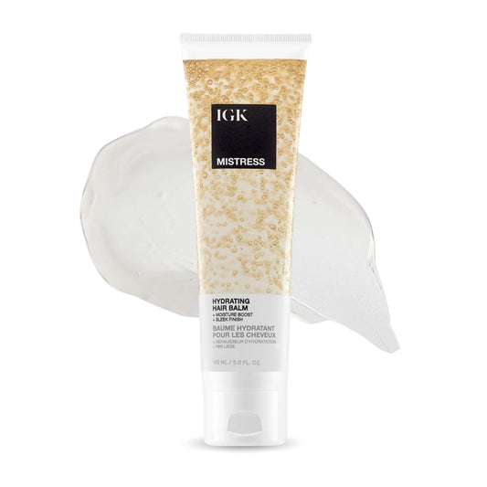 White Smoke IGK Mistress Hydrating Hair Balm | Leave-In Conditioner + Smoothing Styling Cream | Frizz Control for Dry, Curly & Wavy Hair | Coconut Oil Treatment | Vegan | 5 oz