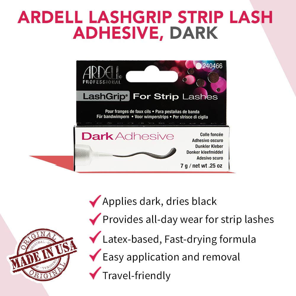 White Smoke Ardell LashGrip Eyelash Adhesive for Strip Lashes – Dark, Waterproof Eye Lash Glue Long Lasting, 0.25 oz, 1-Pack
