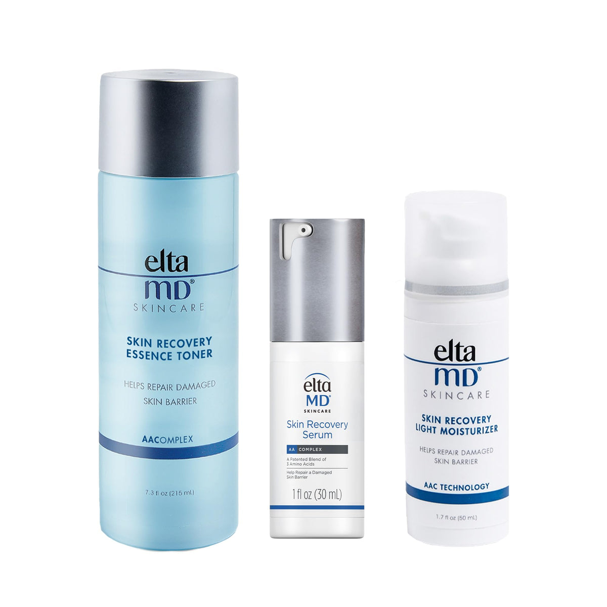White Smoke EltaMD Skin Recovery System Facial Skin Care Set includes Gentle Essence Toner, Serum and Light Moisturizer, 3-Piece Set