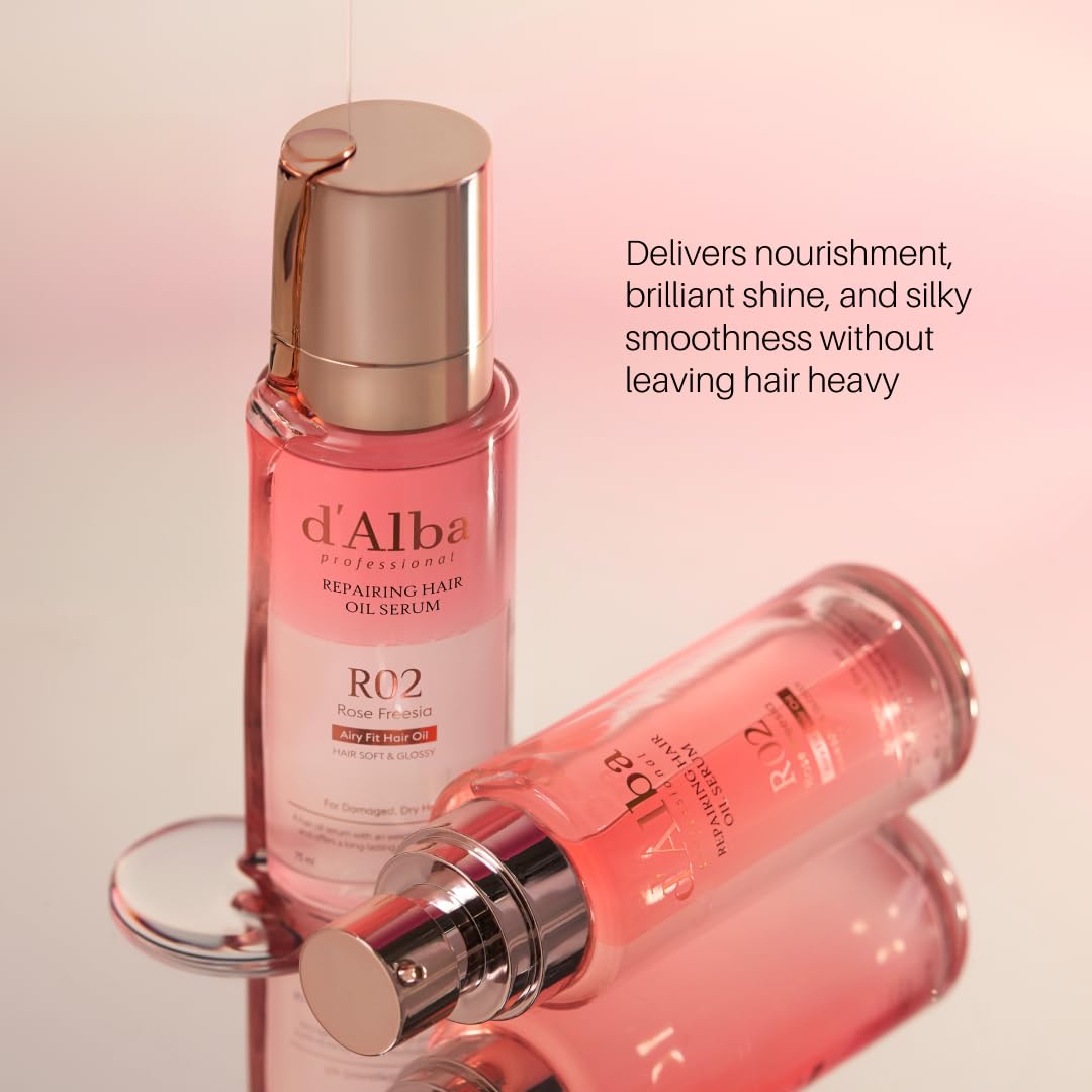Misty Rose d'alba Piedmont Professional Reparing Hair Oil Serum (2.54 fl oz), Silky and Glossy Hair, Lightweight & Airy Finish, Argan Oil, Amino Acid, Protein Complex, Rose Freesia Scent