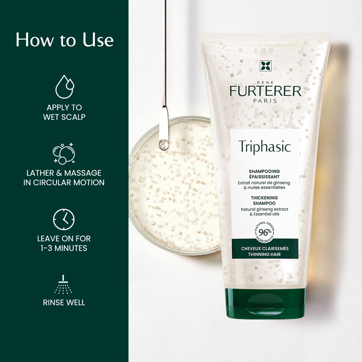 Dark Slate Gray Rene Furterer TRIPHASIC Thickening Shampoo – For Thinning Hair – Improves hair density & strength – Scalp Nutrition – Rosemary Oil - For Men & Women - Color Safe