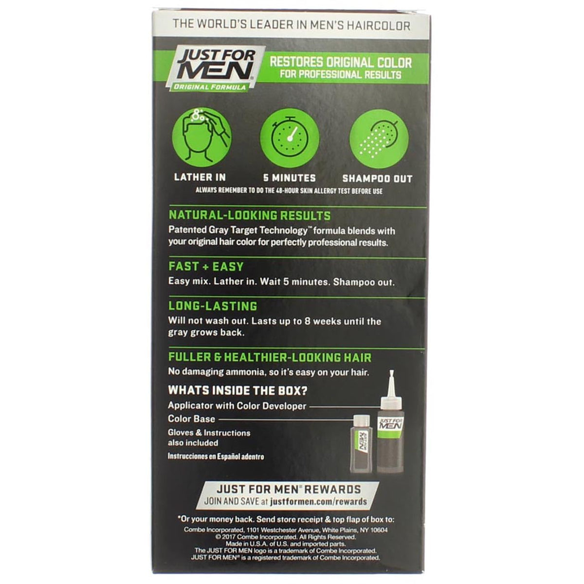 Dark Slate Gray Just For Men Shampoo-In Hair Color - Real Black - 2 pk