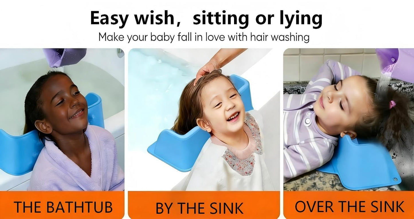 White Smoke Triplgoat Silicone Shampoo Mat for Kids & Elderly – Neck Rest Cushion for Hair Washing Station, Portable Sink Mat with 5 Suction Cups, Foldable Shampoo Support for Toddler & Bedridden