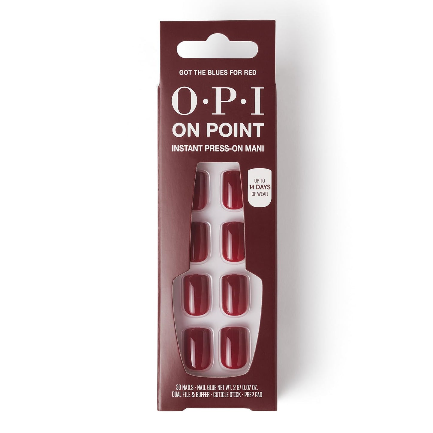 Light Gray OPI On Point Got The Blues for Red |Short Squoval Dark Red Press On Nails | 30 Count with Nail Glue | Long Lasting, Reusable, Non-damaging